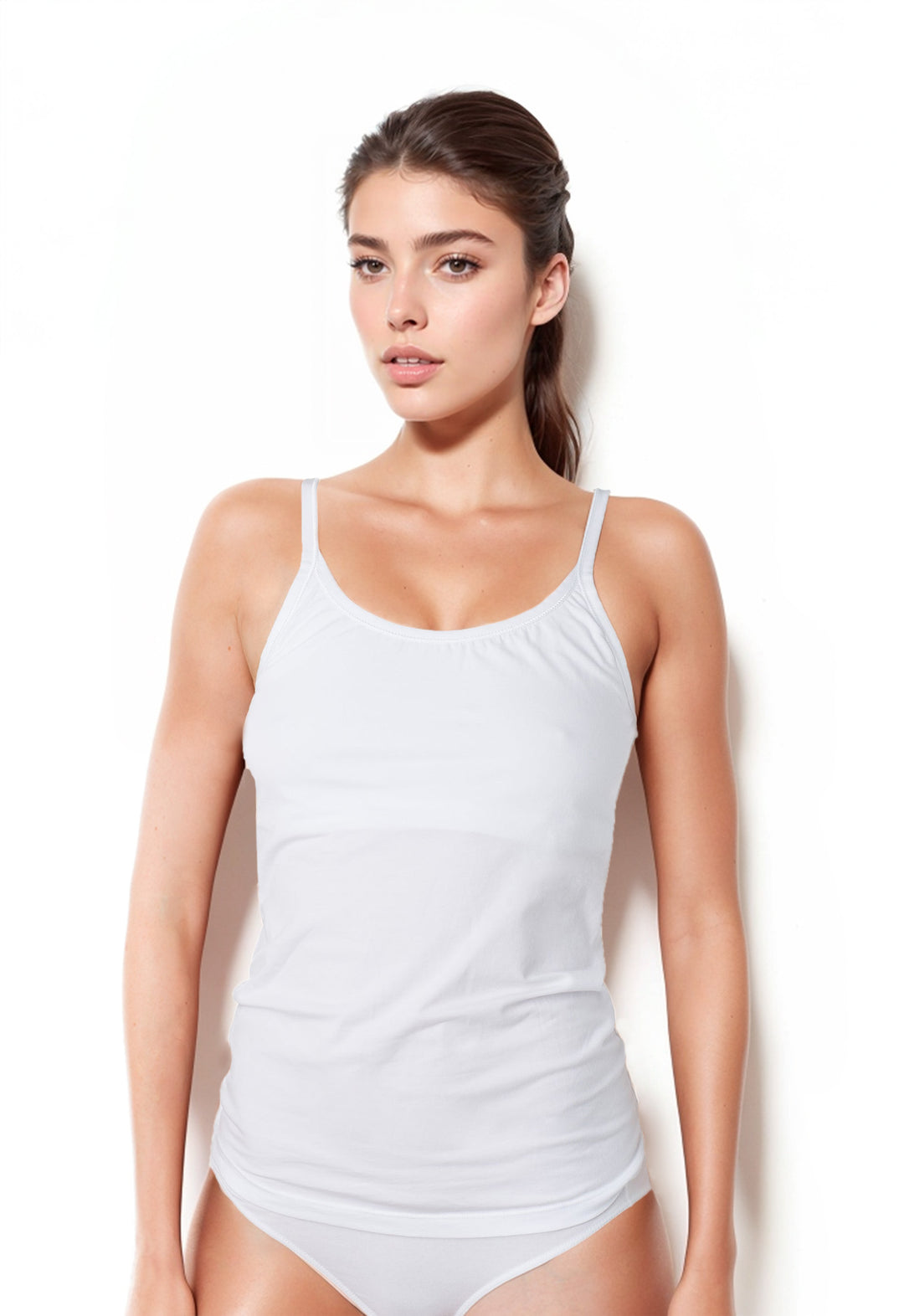 Woman's Cotton Thin Strapped Camisole with Built-in Shelf Bra - Elita Intimates